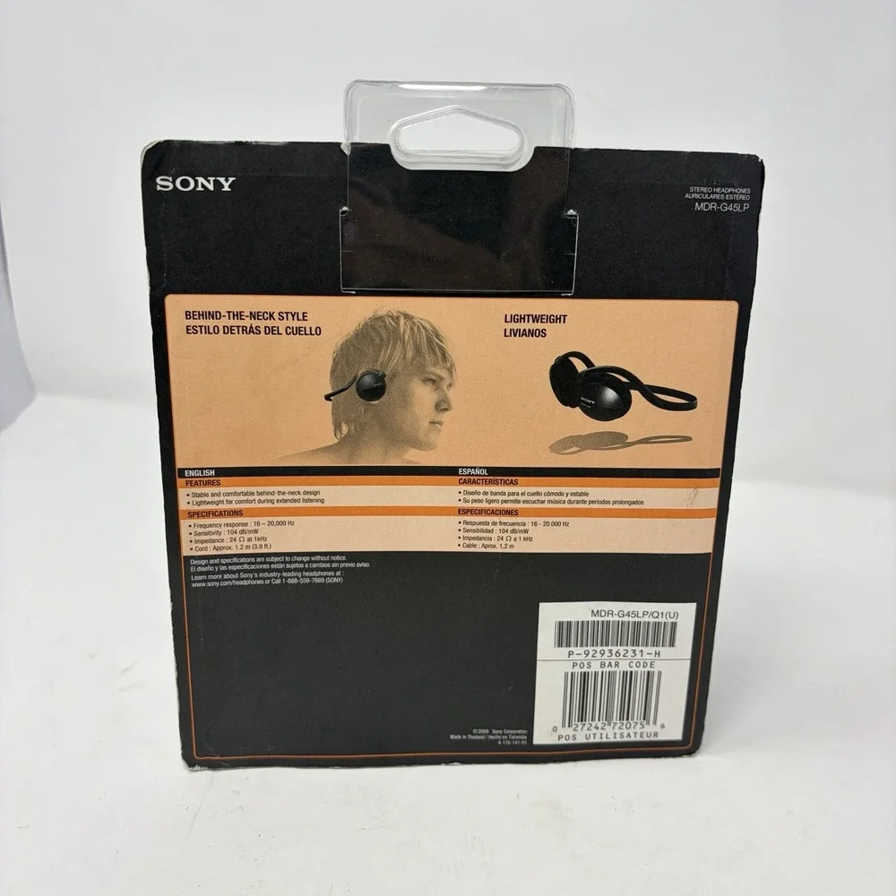 Sony MDR-G45LP Lightweight Behind the Neck Headphones Corded Black Sealed 2009